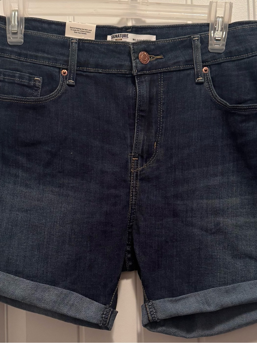 Signature by Levi Strauss Dark Blue Denim Rolled Cuff Jean Shorts